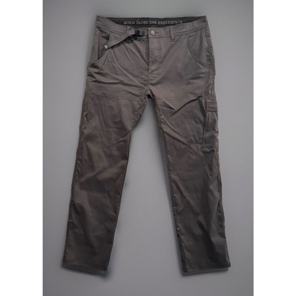 PrAna Mens Zion Belted Hiking Pant 36x30 Straight Fit Gray Roll Up Stretch Cargo